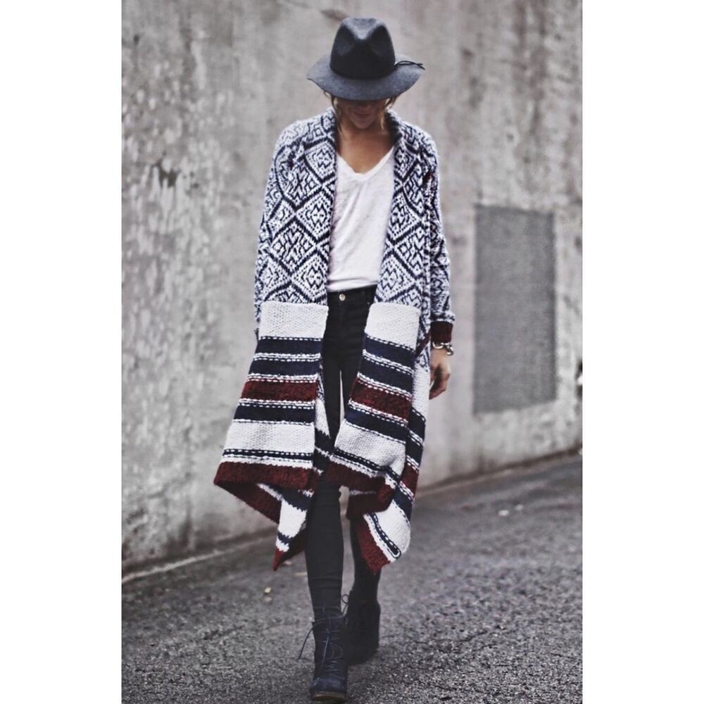 Anthropologie Sleeping On Snow Zig Jacquard Wool SouthwestCardigan Sweater